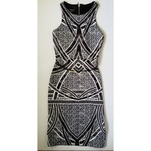 BEBE Printed Neoprene Body Con Dress - Blk/Wht XS